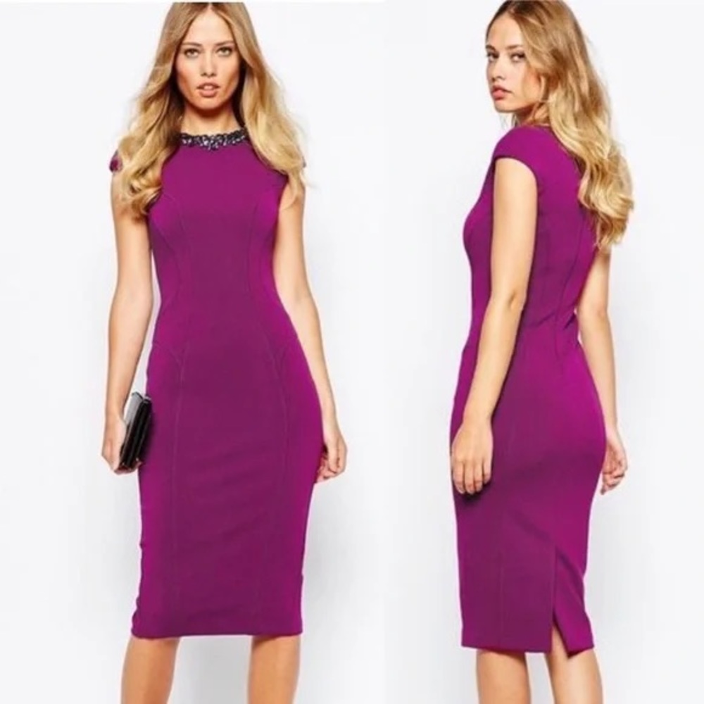 NEW! Ted Baker Dardee Plum Embellished Dress Sz 4 Retail $385 - Picture 5 of 7